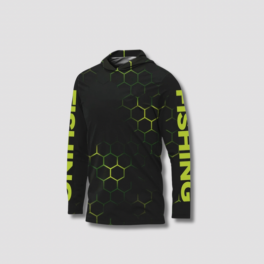 Sweat de Pêche Anti-UV UPF 50+ à Capuche – Noir & vert L'Univers des Pêcheurs